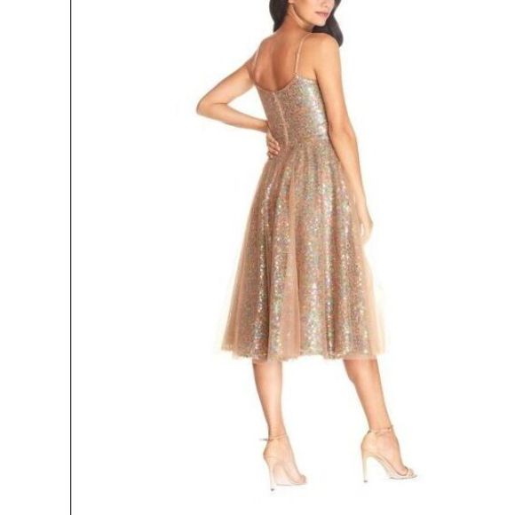 Dress The Population Sz XS Nude/Multi Ensley Sequin Embroidered Tulle Dress $298 - Picture 12 of 13